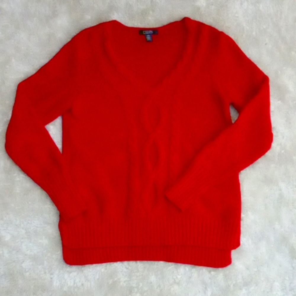 Women's CHAPS V Neck Cable Knit Sweater, Size M